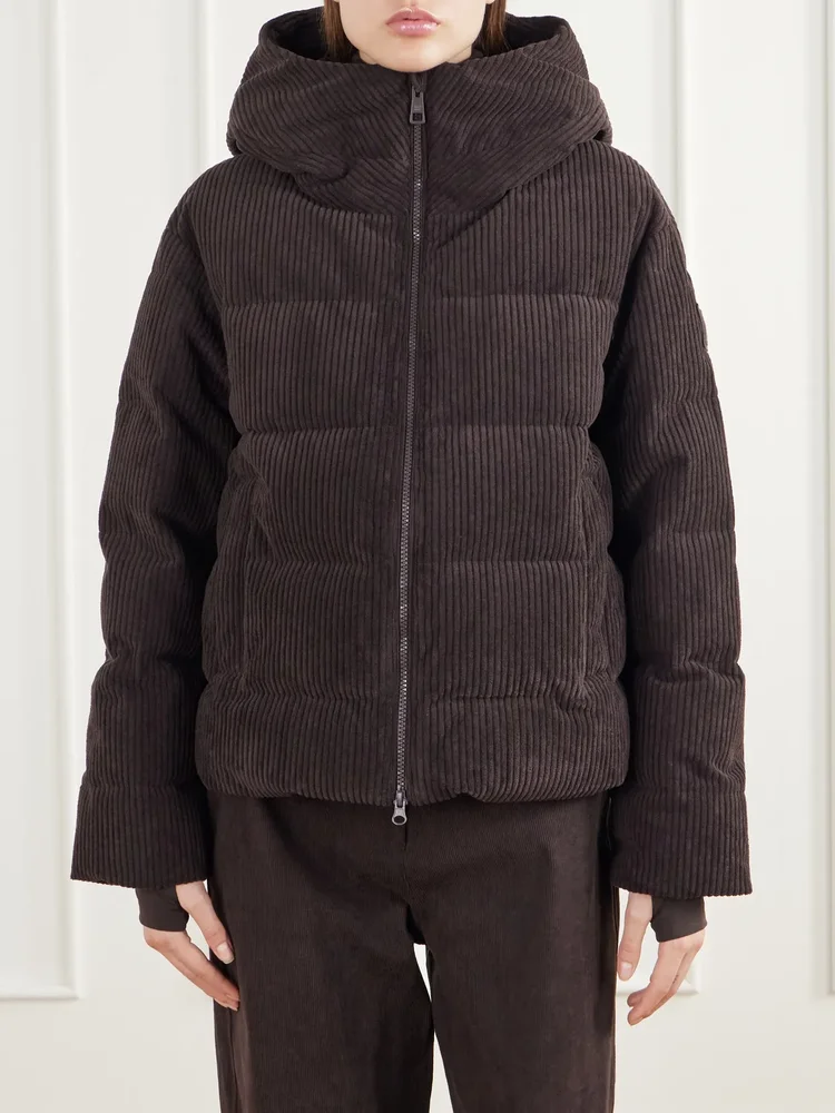 Britt hooded quilted corduroy padded ski jacket