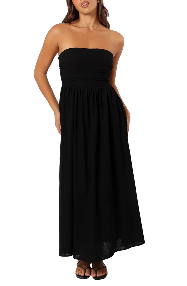Kayt Strapless Linen Blend Maxi Sundress
