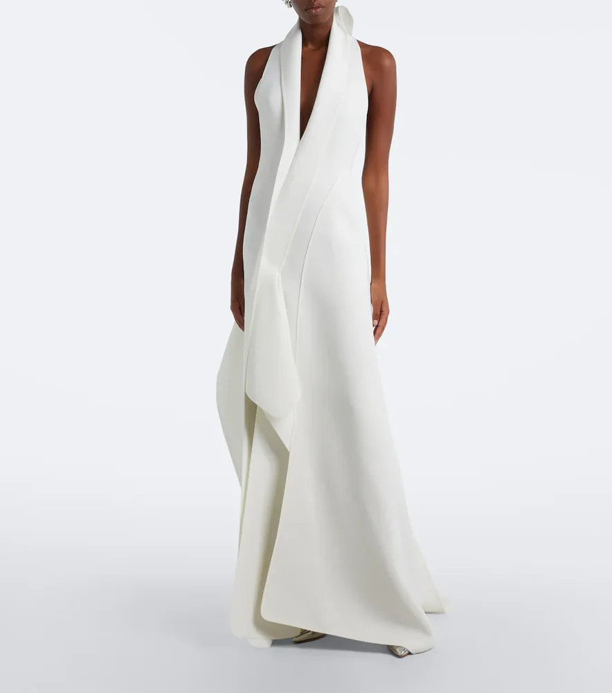 Allude asymmetric halterneck jersey gown