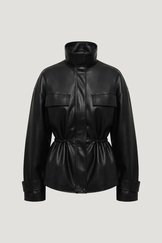 Cinched Faux Leather Jacket