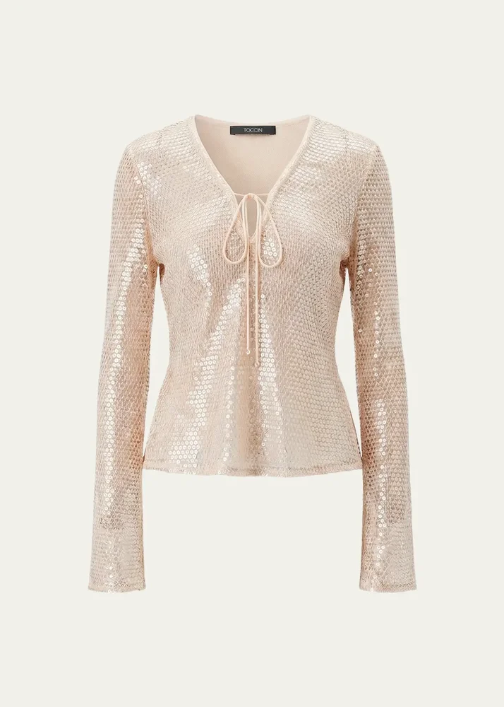 Zuri Sequined V-Neck Top