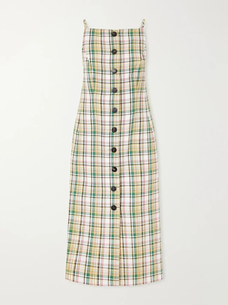 checked woven midi dress