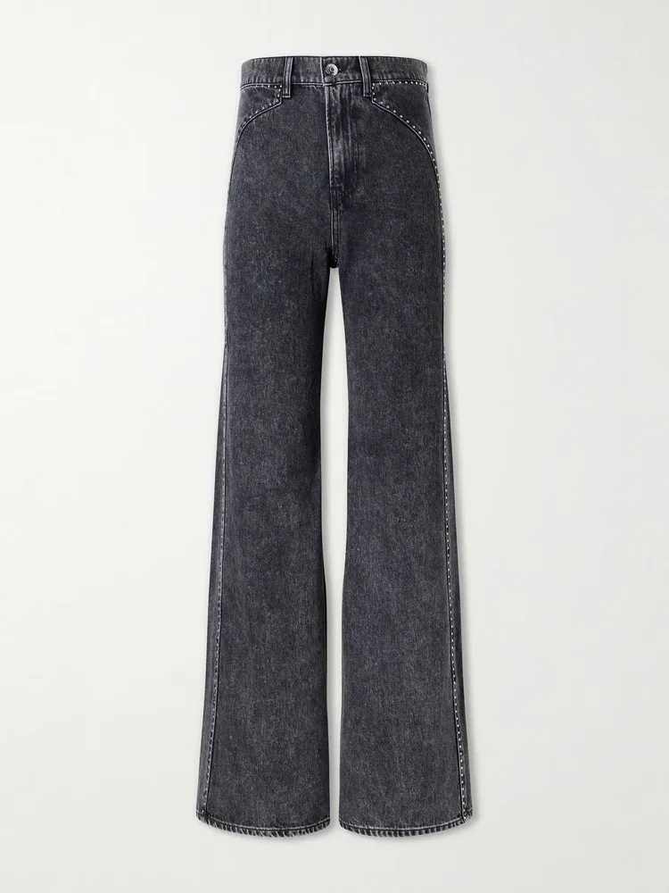 Grant studded high-rise wide-leg jeans