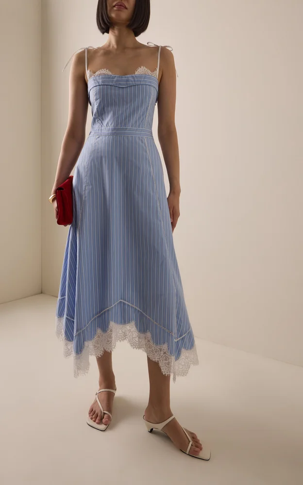Avaleigh Lace-Trimmed Cotton Midi Dress