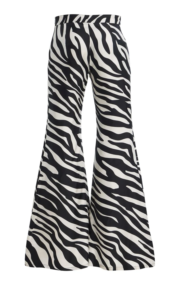 Zaoua Zebra Silk Flared-Leg Pants
