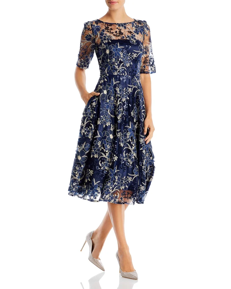 Short Sleeve Illusion Yoke Dress