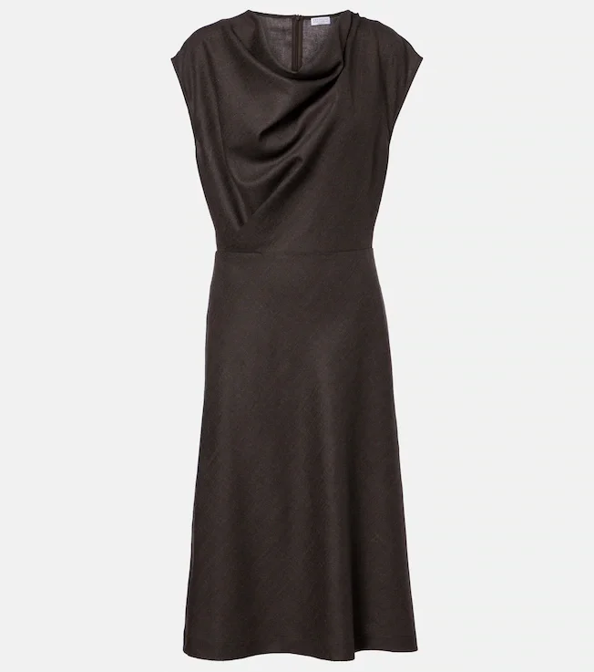 Draped wool-blend midi dress