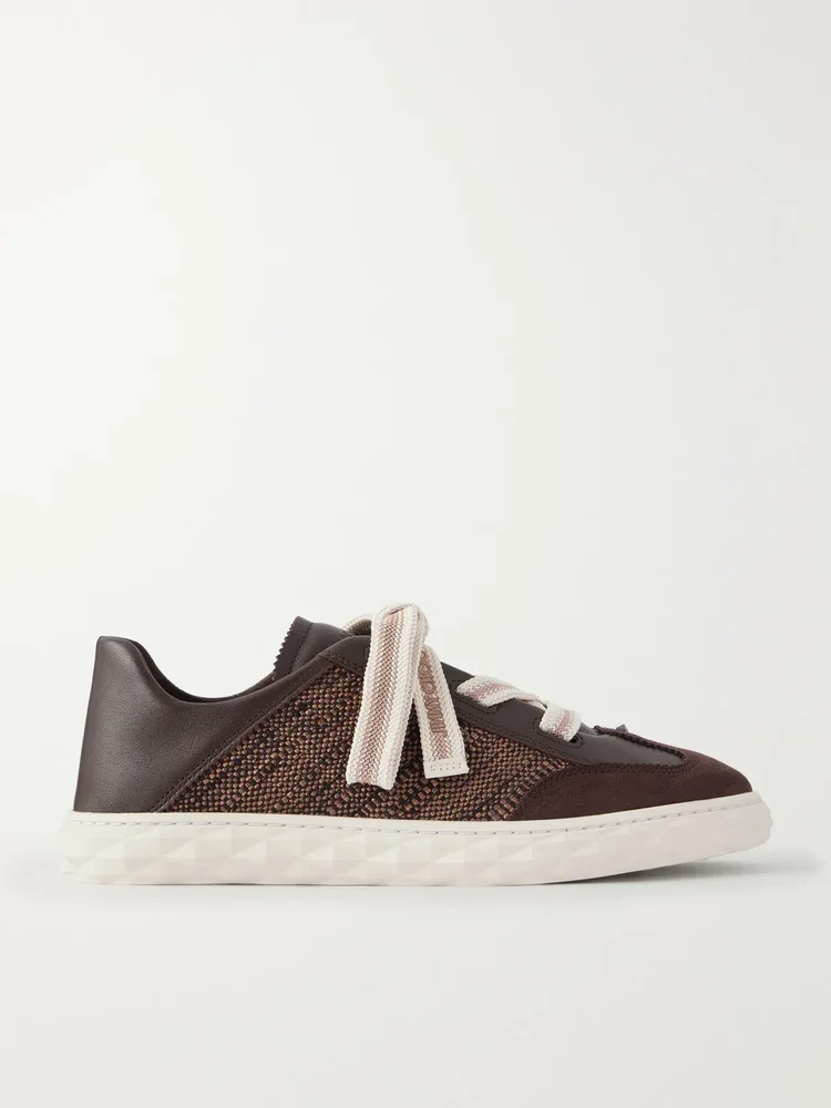 Diamond Light Flex leather and raffia lace-up sneakers