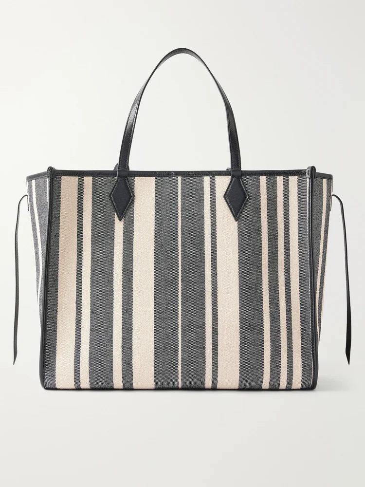 Chameleon 41 striped leather-trimmed canvas tote
