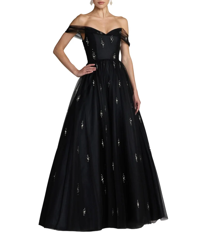 Pearl Embellished Off The Shoulder Ball Gown