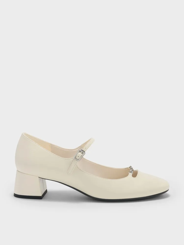 Shila Chain Mary Jane Pumps, Chalk