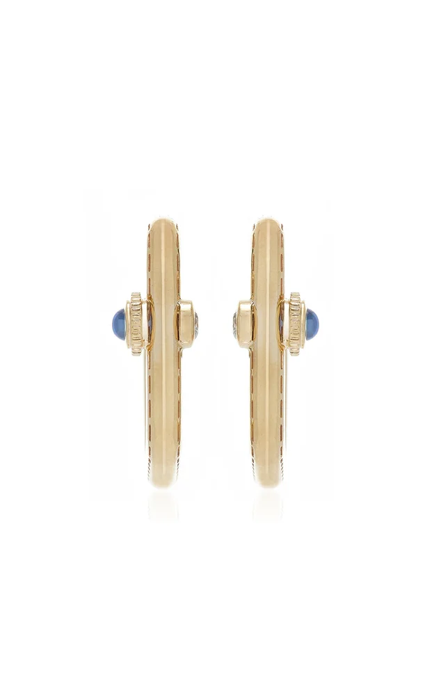 Gousset 9K Yellow Gold Diamond, Sapphire Earrings
