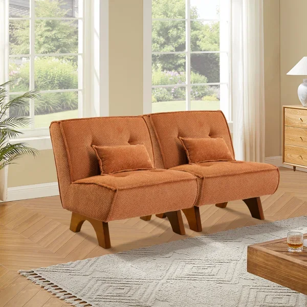 Maano 60" W Armless Modular Convertible Polyester Upholstered Loveseat with Pillows