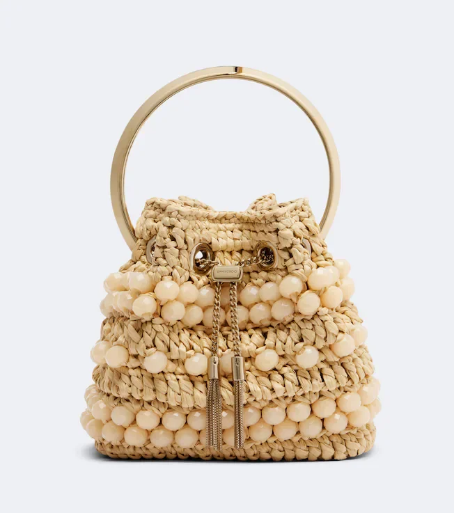 Bon Bon Small beaded raffia bucket bag