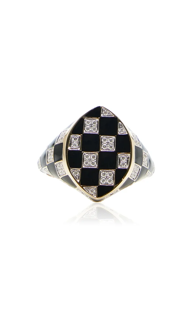 9k Gold Diamond Enamel Ring