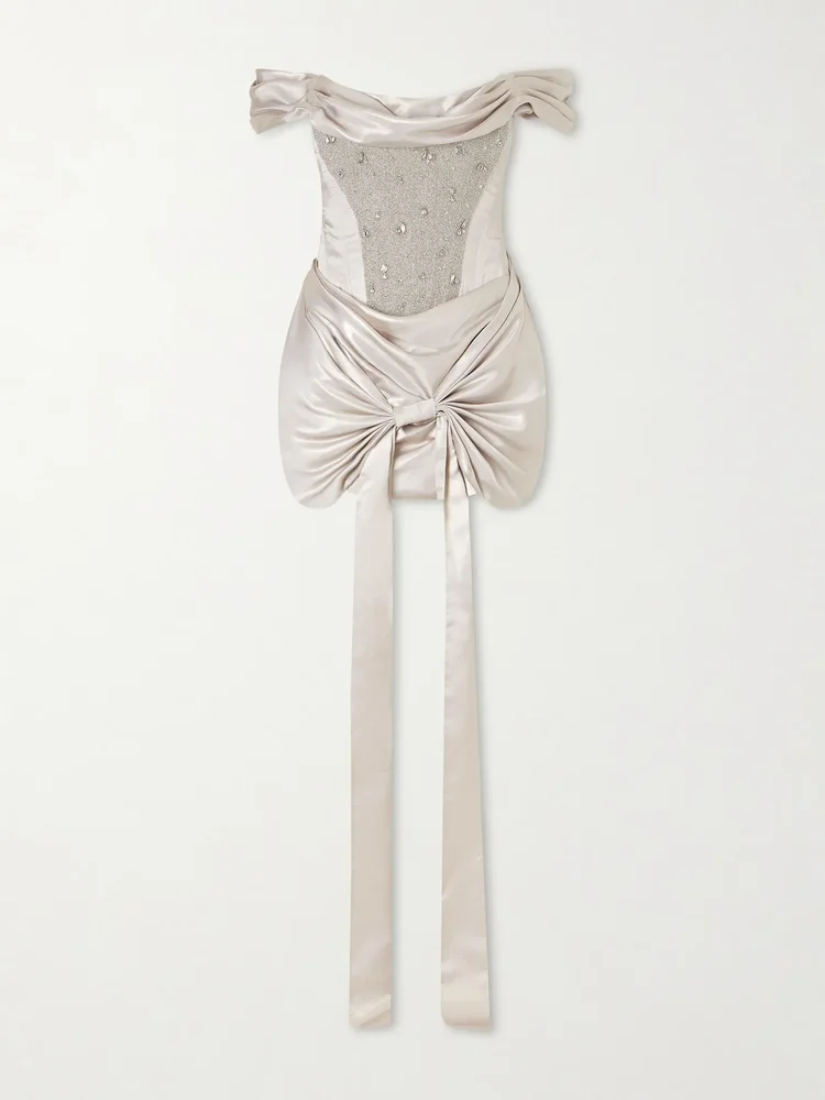 Paloma convertible draped embellished satin mini dress