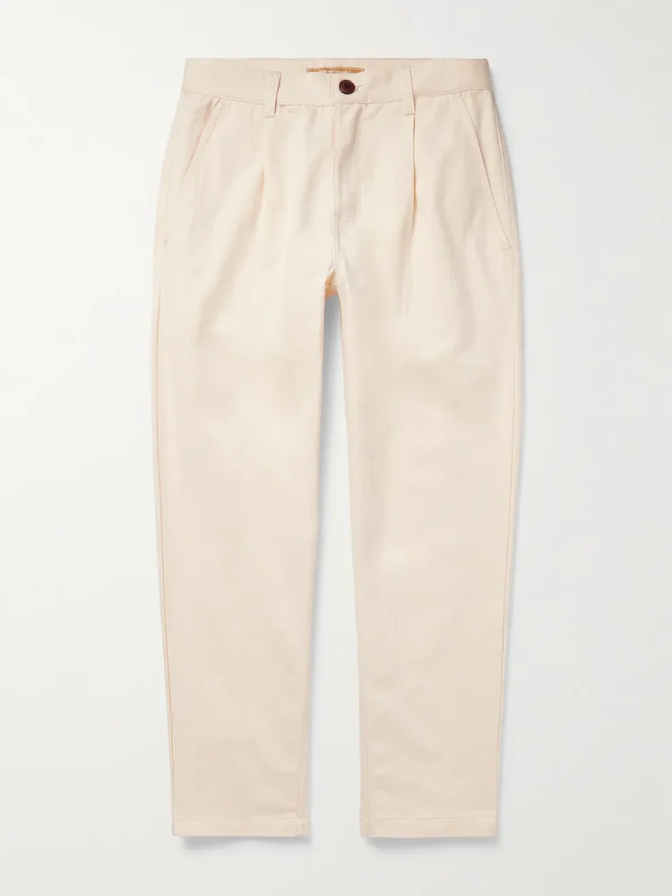 Haworth Tapered Cropped Pleated Cotton-Twill Trousers