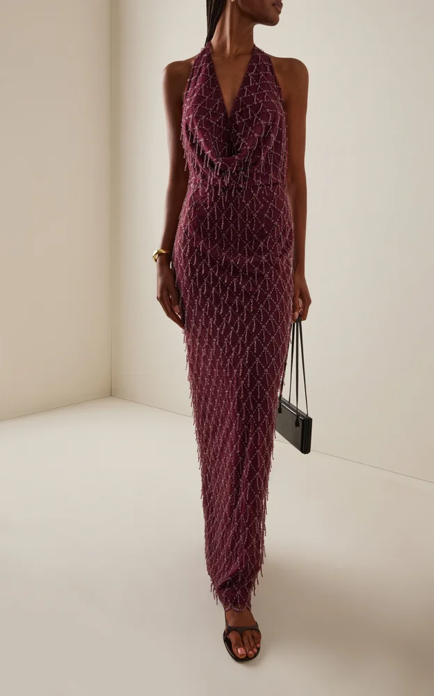 Halterneck Sequined Maxi Dress