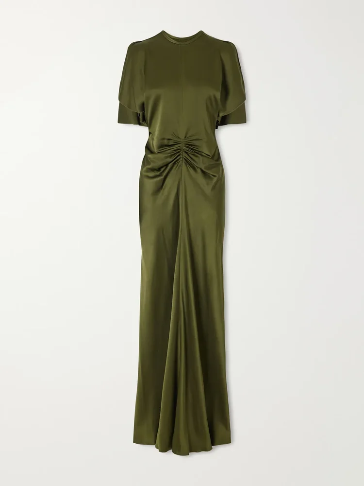 Isabella gathered crepe-satin gown