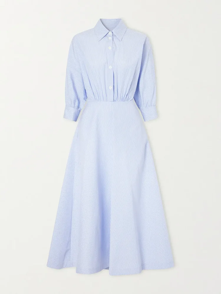 Striped cotton-poplin midi dress