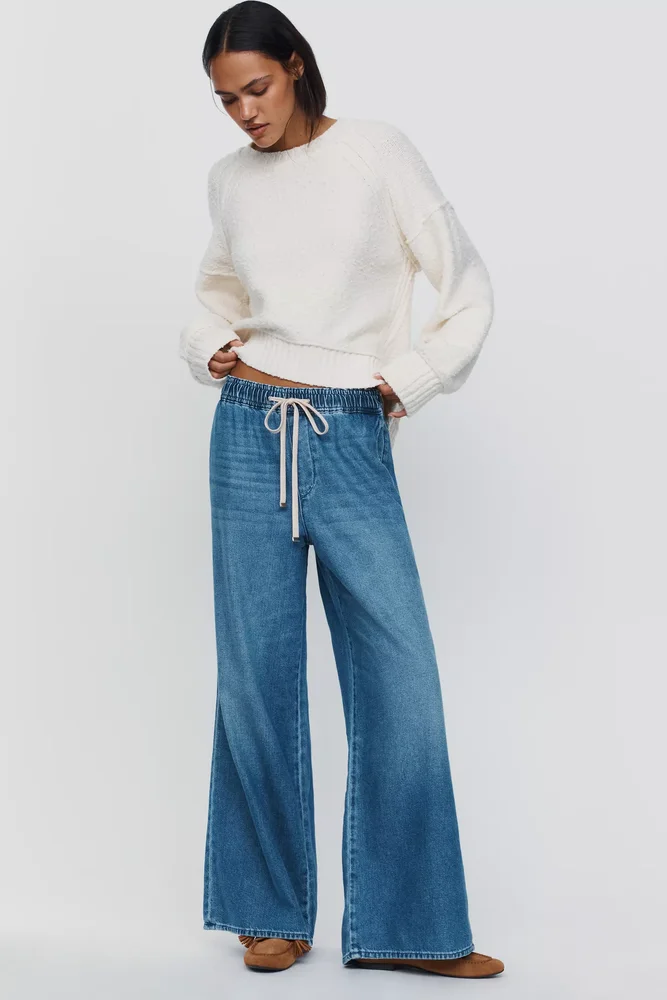 Petite Wide-Leg Pull-On Jeans