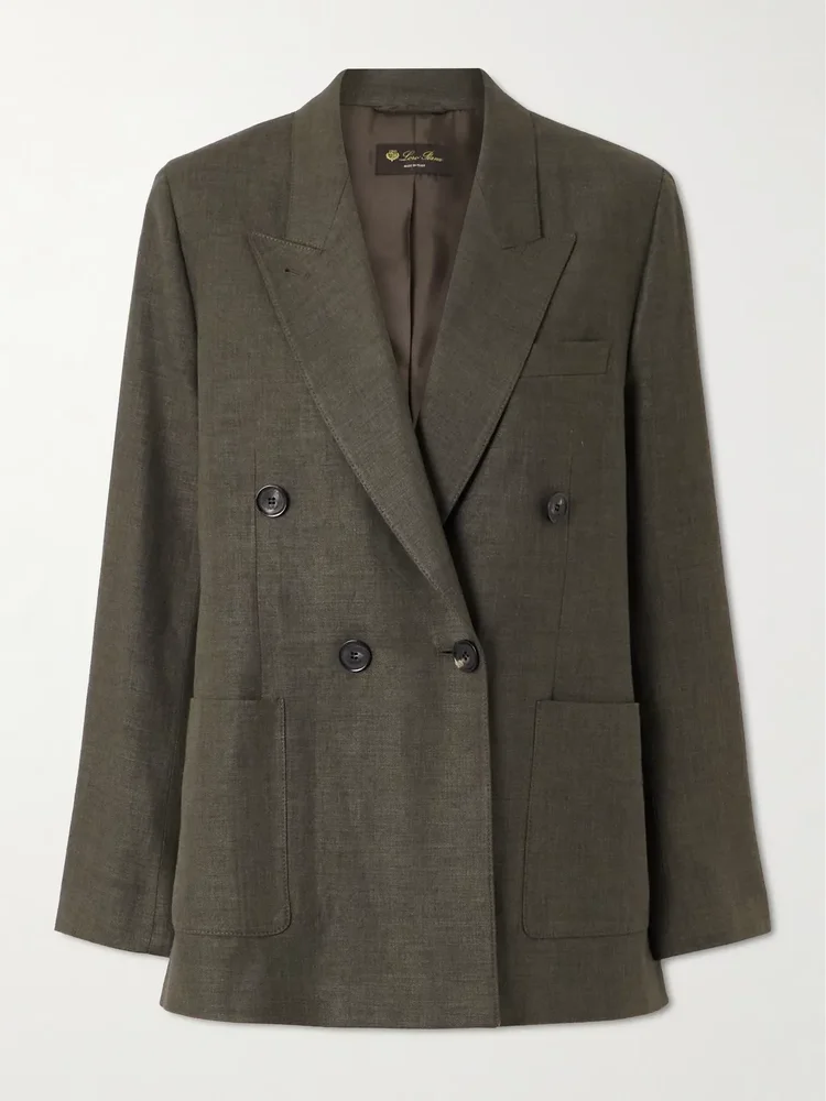 Genny double-breasted linen and wool-blend blazer