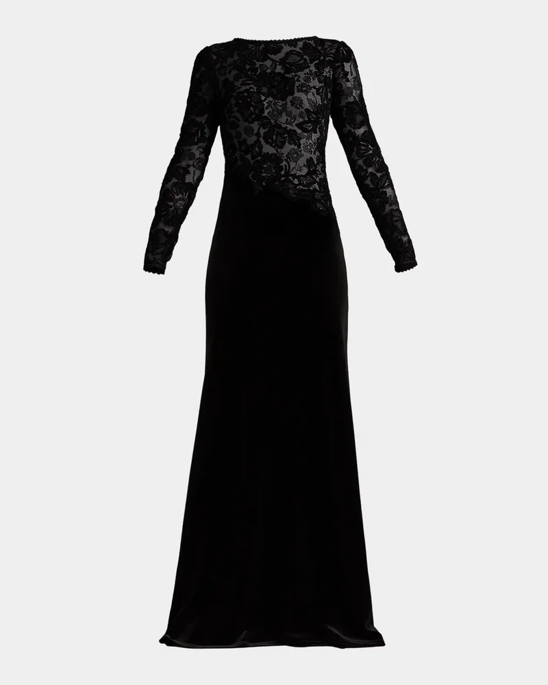 Forena Embroidered Lace Crepe Trumpet Gown