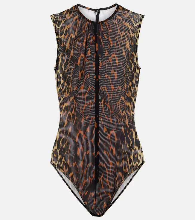 Leopard-print mesh bodysuit