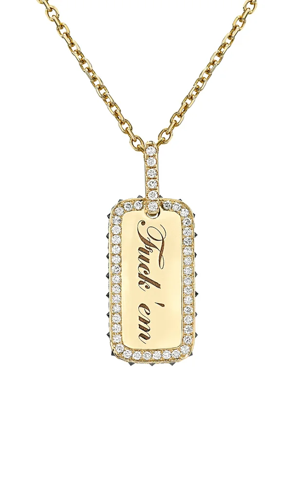 Spiked F*ck 'Em Tag 14K Yellow Gold Diamond Necklace