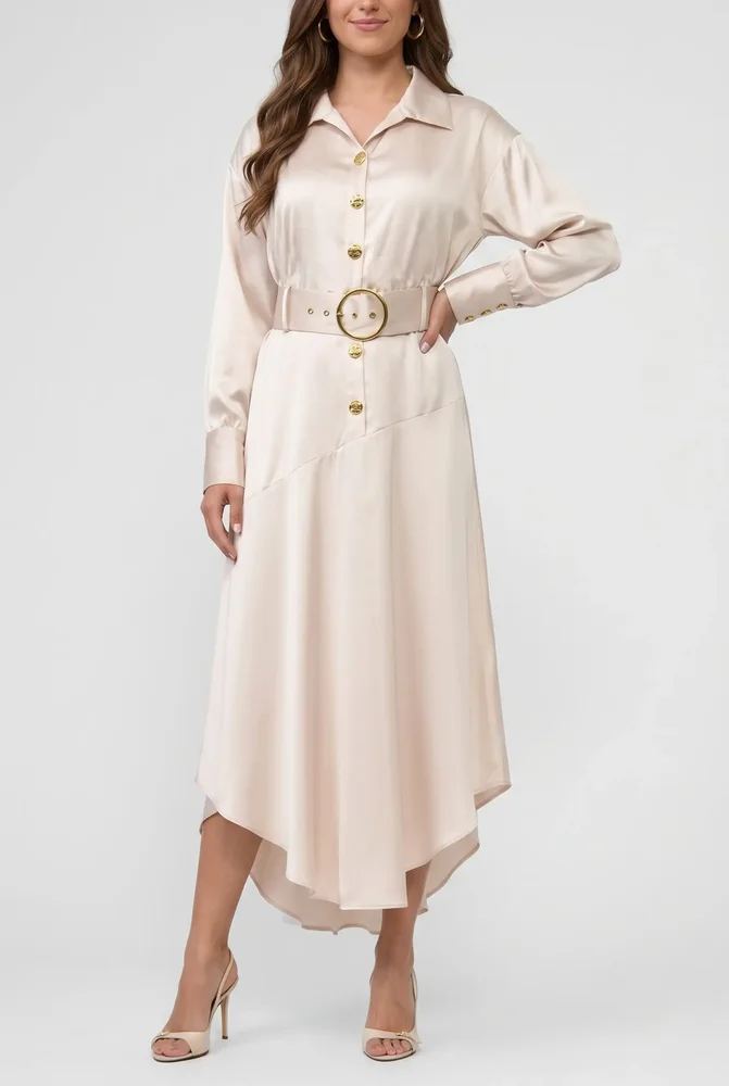 Gilian Long Sleeve Satin Shirt Dress