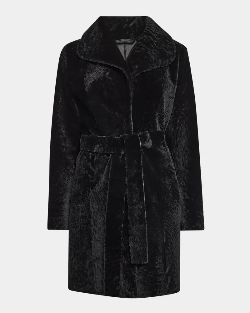 Textured Lamb Shearling Reversible Stroller Coat With Belt