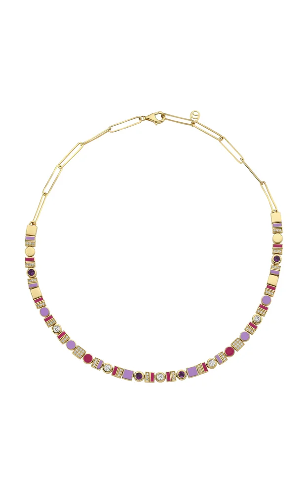 Les BonBons 14K Yellow Gold Enamel, Diamond and Amethyst Necklace