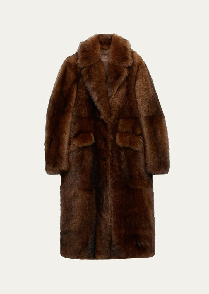 Single-Breasted Lamb Shearling Long Coat