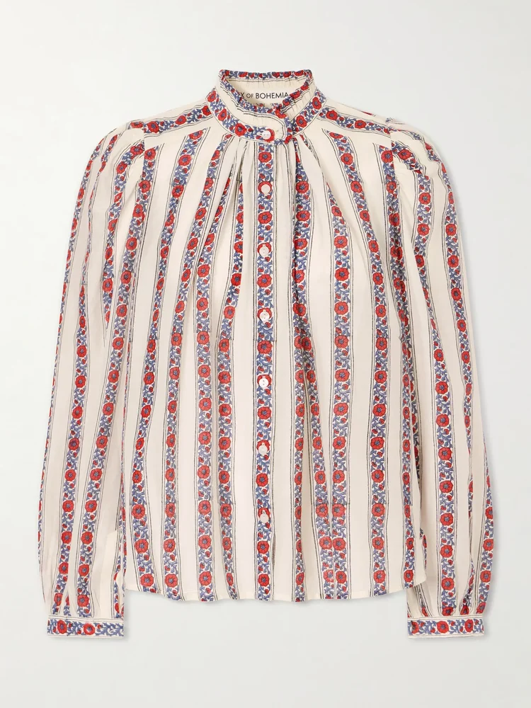 Annabel Roseband striped floral-print cotton and silk-blend shirt