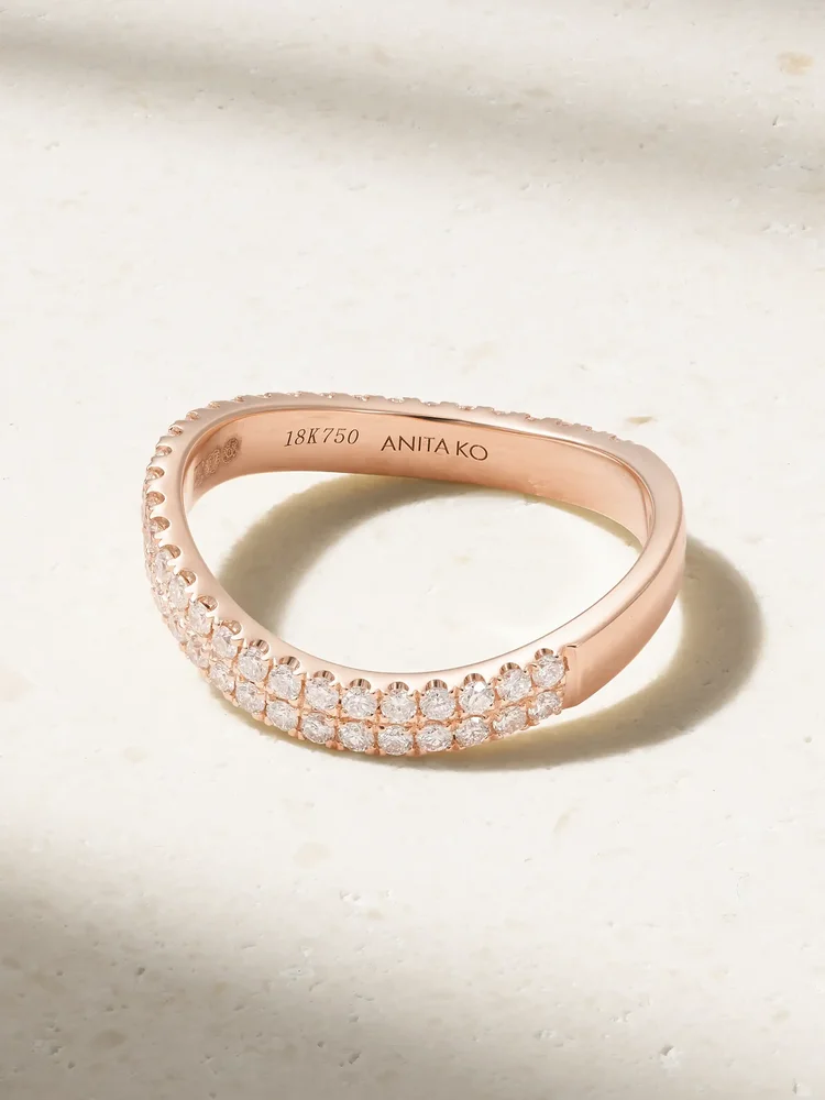 Curved 18-karat rose gold diamond ring