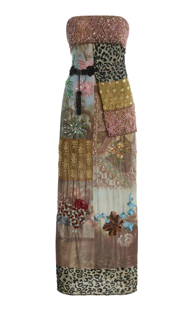 Chateau Beaded Patchwork Chiffon Midi Dress