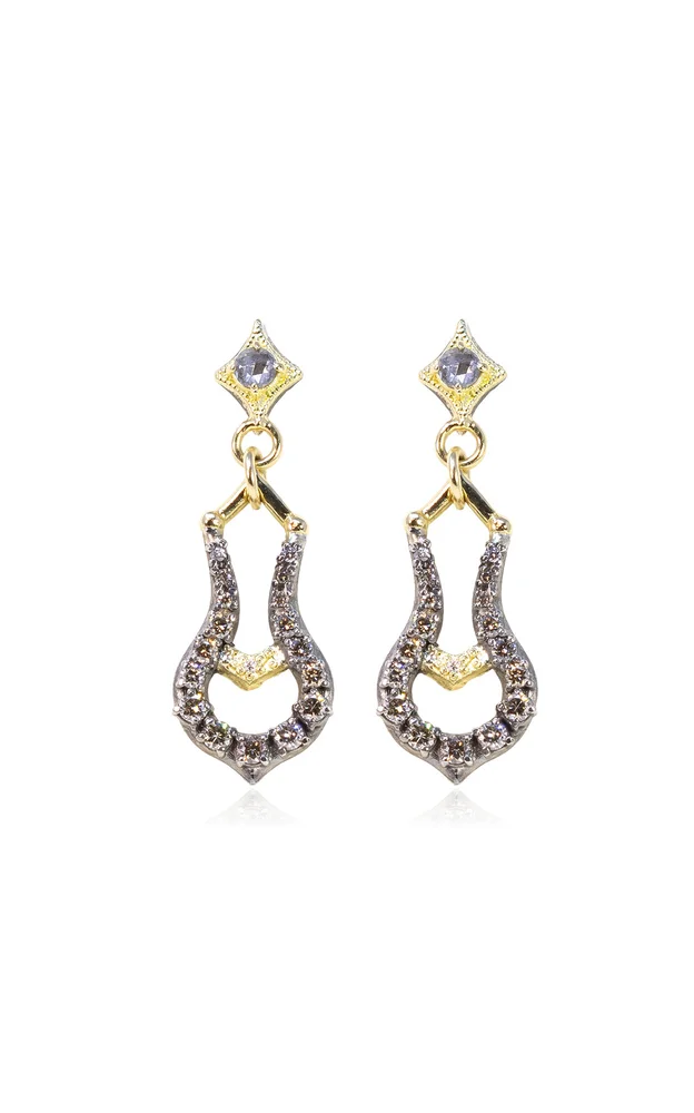 Medium Sterling Silver 18K Yellow Diamond Drop Earrings