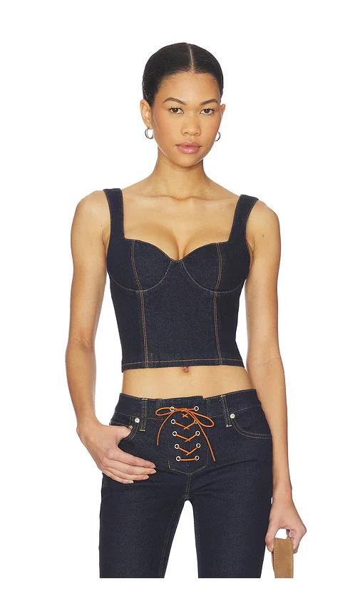 Ava Sweetheart Denim Bustier Alice + Olivia