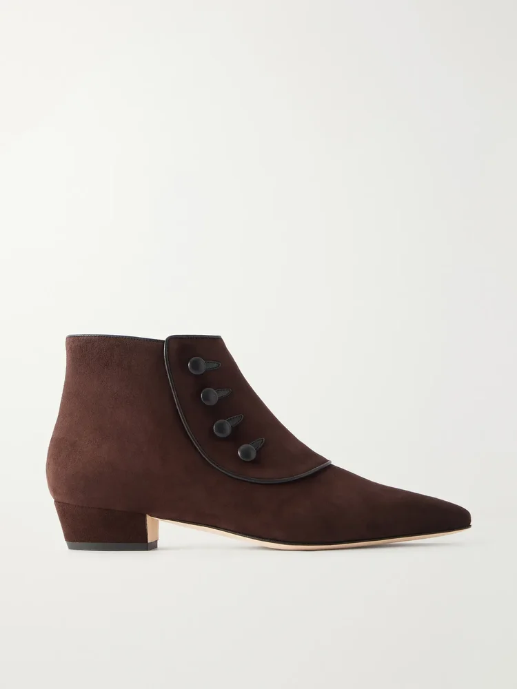 Hironu 30 leather-trimmed suede ankle boots