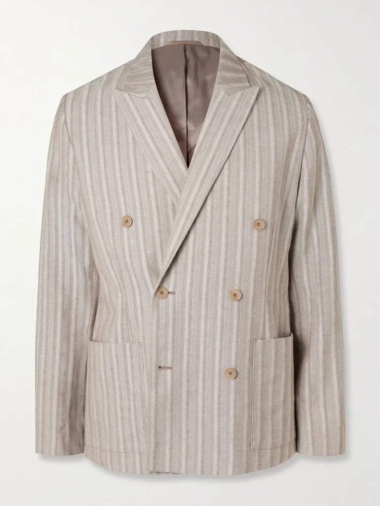 Jordin 10058 Double-Breasted Striped Cotton-Blend Herringbone Suit Jacket