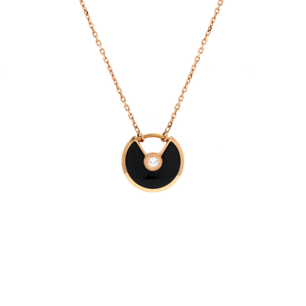 Pre-Owned Amulette de Cartier Pendant Necklace, 18K Rose Gold with Onyx and Diamond, XS