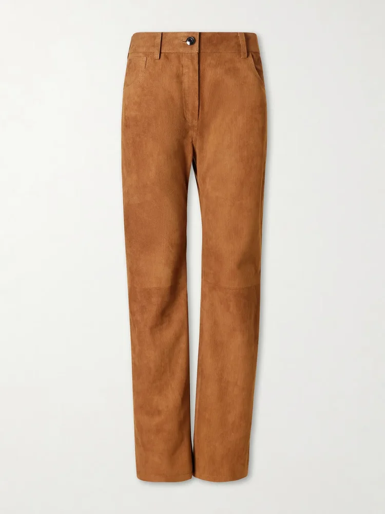 Suede corduroy straight-leg pants