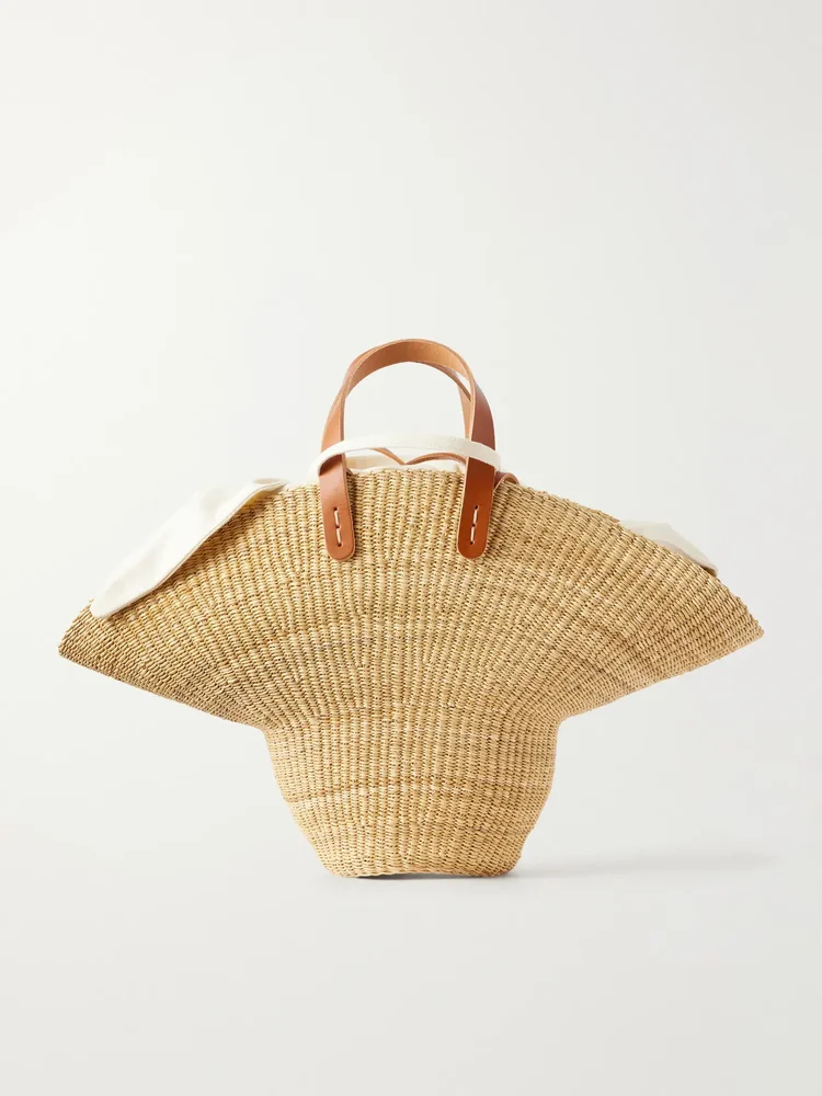 Signora leather-trimmed raffia tote