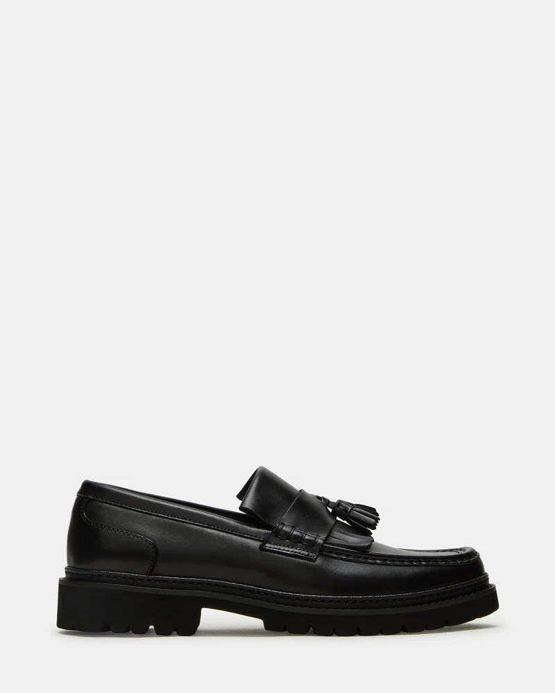 ARTHUS Black Leather Slip-On Tassel Men's Loafer
