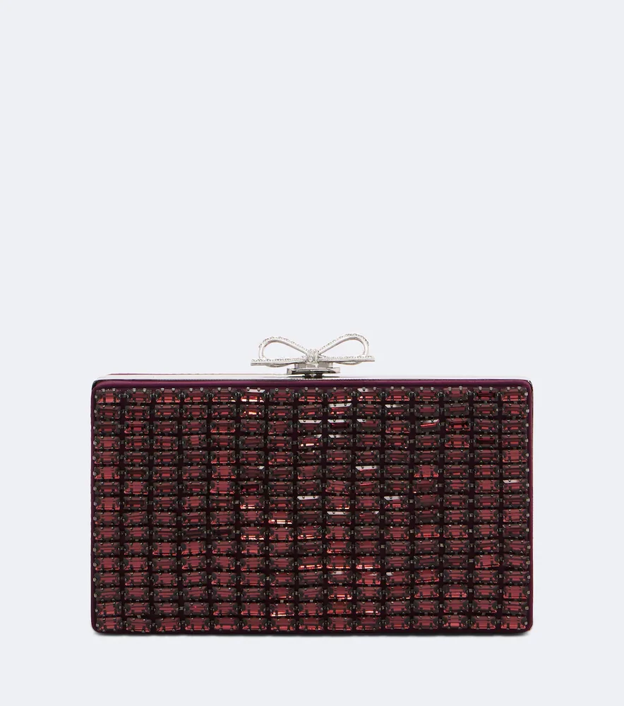 Crystal-embellished satin clutch
