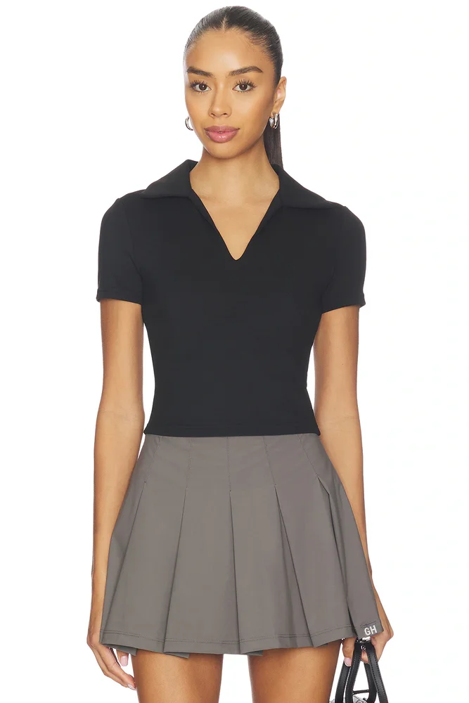 Preppy V-neck Polo Top