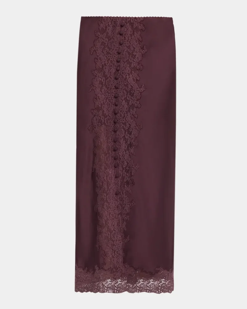 Tirelle Lace-Trim Satin Midi Skirt