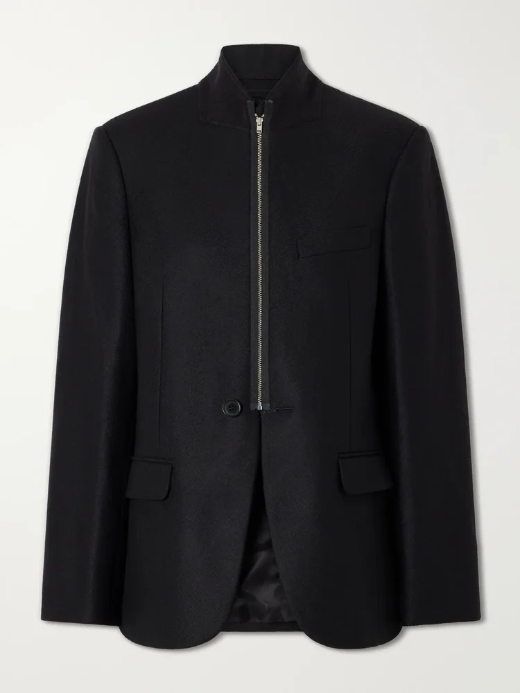 Wool-blend zip-up blazer