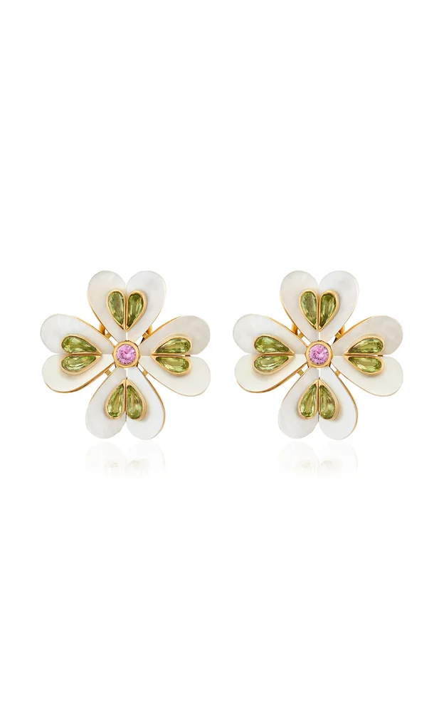 18k Yellow Gold Peridot Jolie Clover Stud Earrings