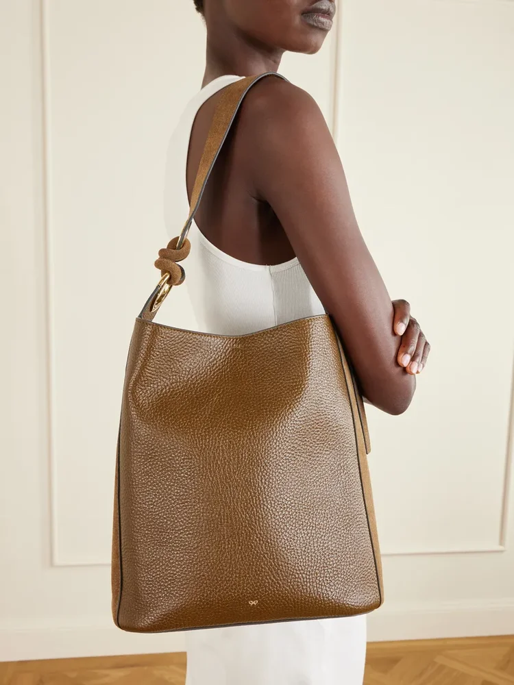 Ringo suede-trimmed textured-leather tote